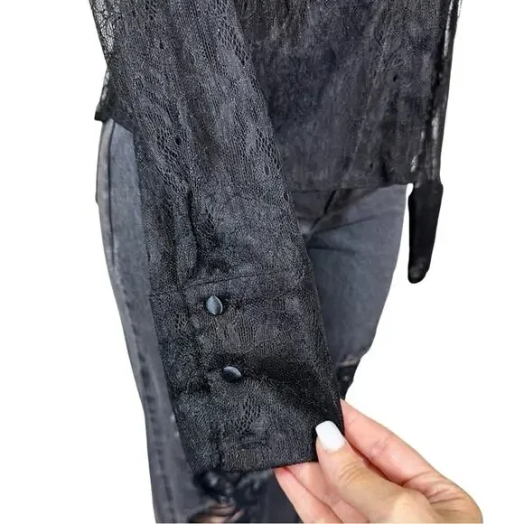 LAQUAN SMITH Lace Button Down Shirt SZ L $495 - Picture 14 of 16